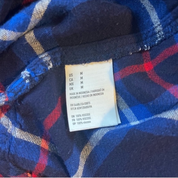 American Eagle Outfitters Blue Plaid Boyfriend Fit Top - Picture 4 of 4